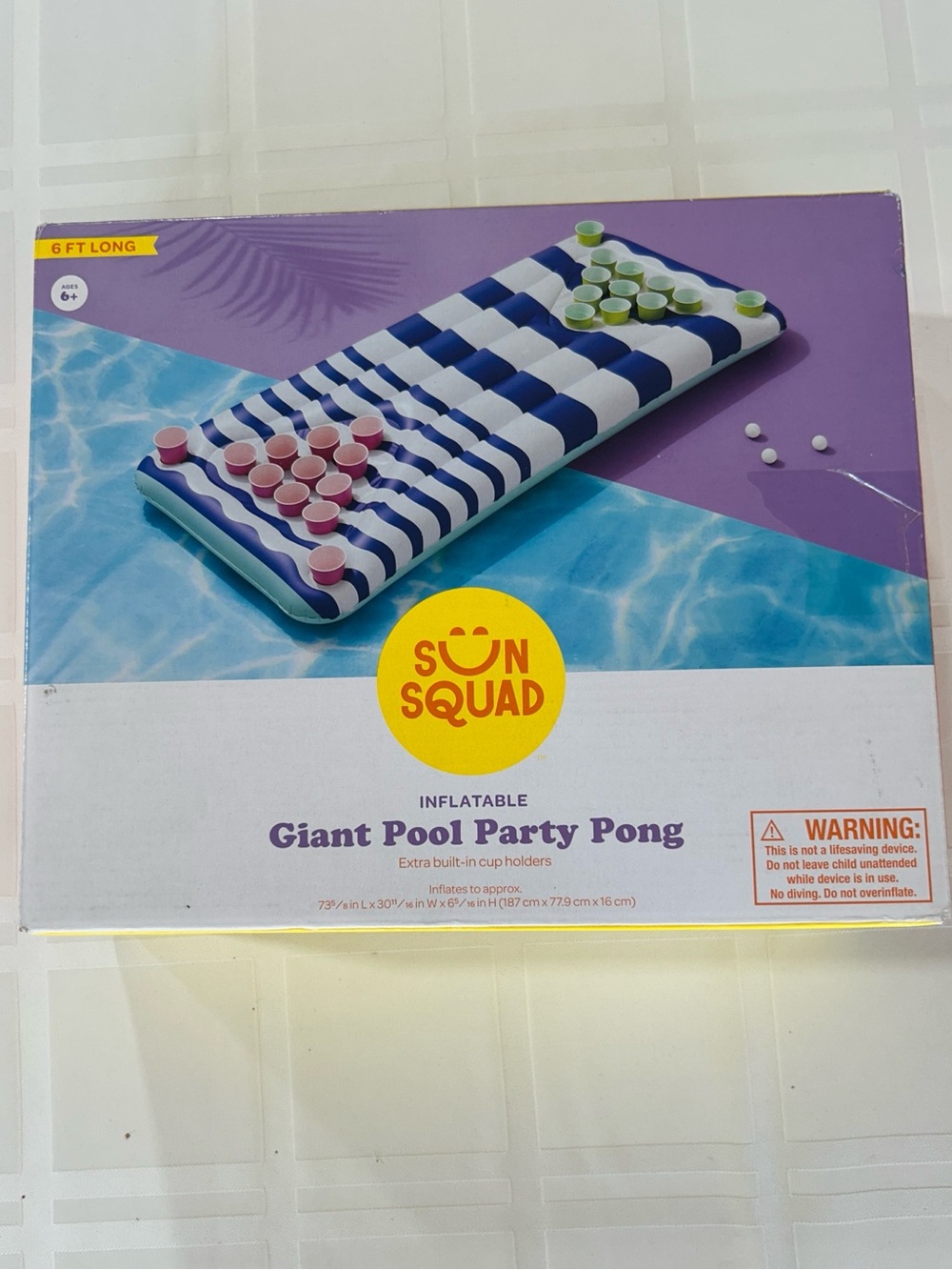 Sun Squad Giant Inflatable Pool Party Pong — Blue & White NIB